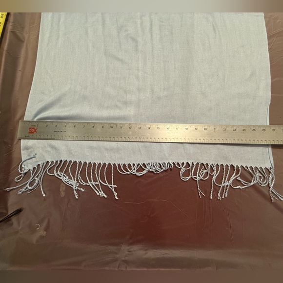 Pashmina Light Blue/Grey Scarf/Shawl Wrap w/ Fringe Ends MSRP $128 - Picture 3 of 4